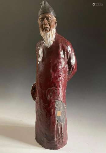 Chinese Glazed Shiwan Pottery Figure of a Scholar