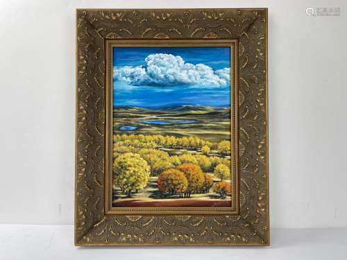 Framed Oil Painting on Cancas Signed Yang