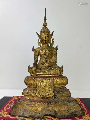 An Antique South East Asian Gilt Bronze Buddha
