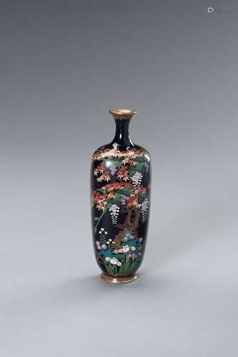 A CLOISONNÉ VASE WITH A MAPLE TREE AND FLOWERS