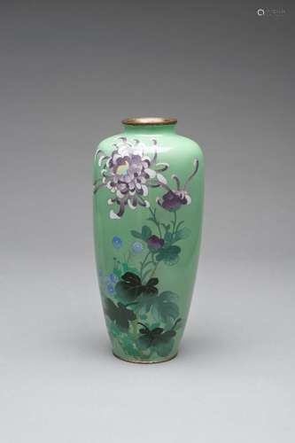 A PALE GREEN CLOISONNÈ ENAMEL VASE