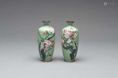 A PAIR OF CLOISONNÉ ENAMEL VASES