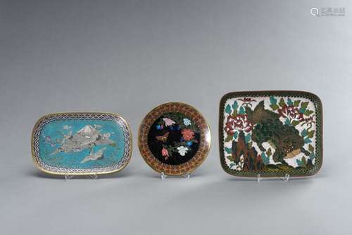 TWO CLOISONNÉ TRAYS AND ONE CLOISONNÉ DISH