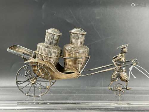 A Chinese Antique Silver Condiment Set Man Pulling