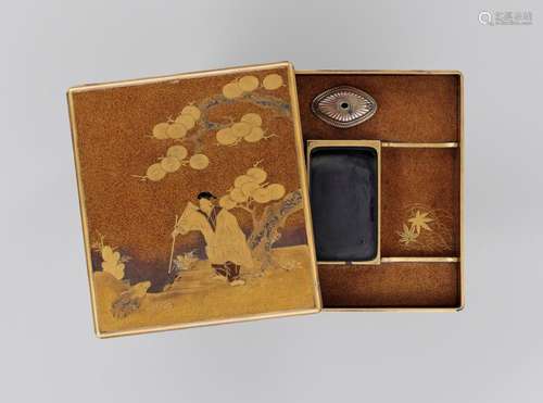 A RARE LACQUER SUZURIBAKO DEPICTING KOSHOHEI