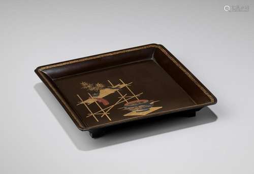 A BLACK LACQUER SQUARE TRAY