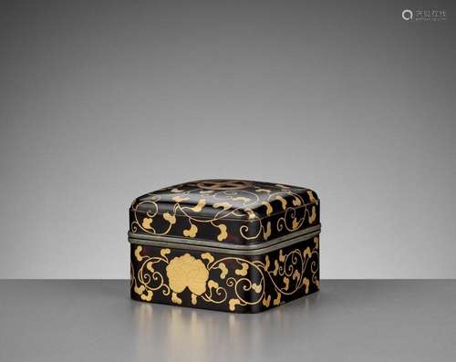 A RARE BLACK AND GOLD-LACQUERED KOBAKO AND COVER WITH SHIMAZ...