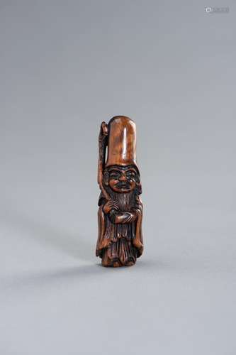 A WOOD NETSUKE OF FUKUROKUJU