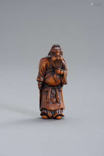 A WOOD NETSUKE OF KAN’U