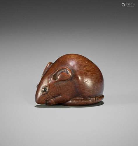 A KYOTO SCHOOL WOOD NETSUKE OF A FAT RAT