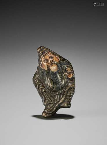 A GLAZED CERAMIC (YAKIMONO) NETSUKE OF SHOKI