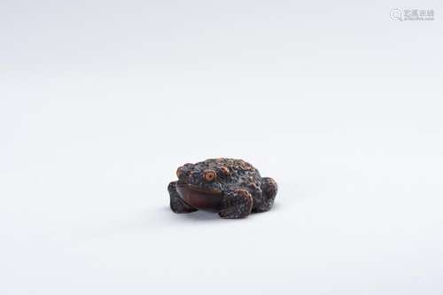 SHIGETADA: A WOOD NETSUKE OF A TOAD