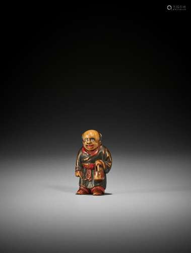 A LACQUERED WOOD NETSUKE OF A KARAKO, ATTRIBUTED TO SANSHO