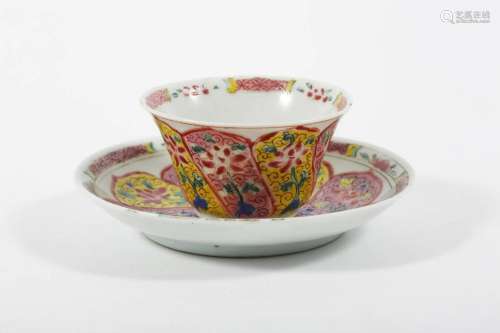 A Set of Chinese Canton Porcelain Cup and Saucer