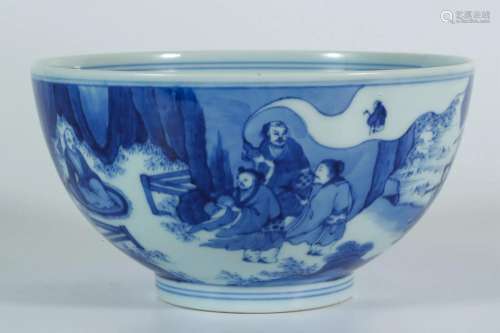 Large Blue-and-white Bowl with Eight Immortals Design