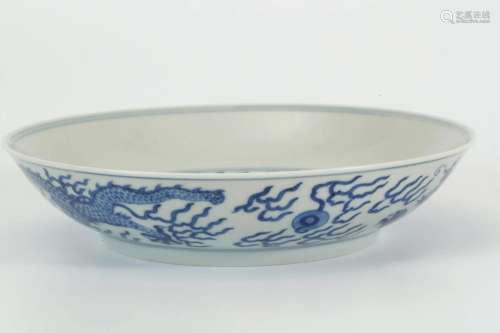 Blue-and-white Dish with Dragon Patterns