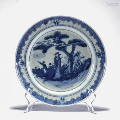 Blue-and-white Dish with Figure Story Design
