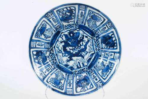 Kraak Porcelain Blue-and-white Dish with Dragon