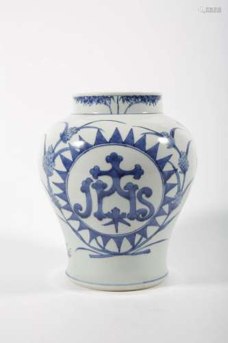 Blue-and-white Jar with Floral Design