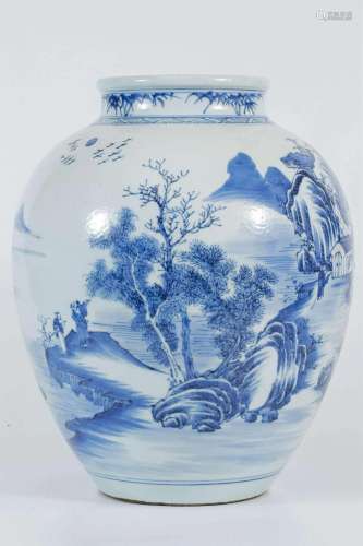 Blue-and-white Taibai Jar with Landscape and Figure