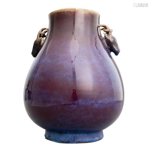 Flambed Glazed Zun-vase with Deer Head-shaped Ears