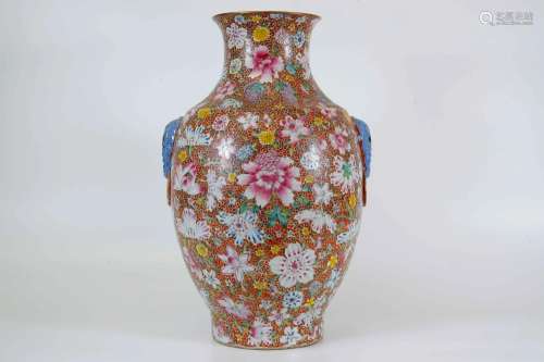 Famille Rose Zun-vase with Floral Design and Double