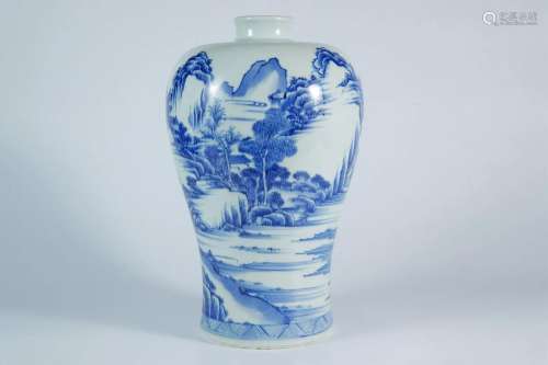 Blue-and-white Plum Vase with Landscape Design