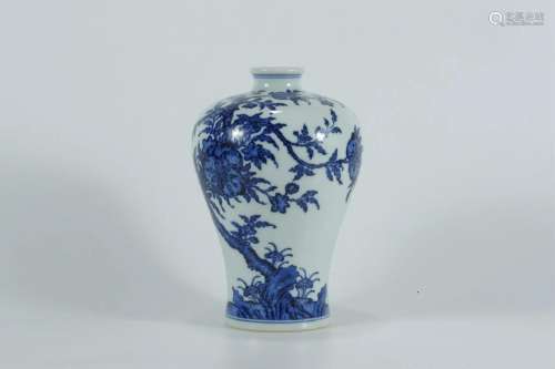 Blue-and-white Plum Vase with Finger Citron, Peach and