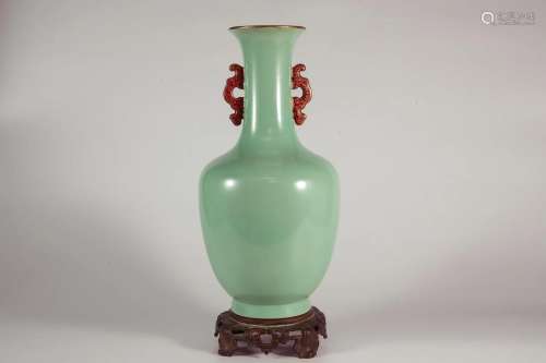 Okra Green Glazed Vase with Gold Outlining Design and