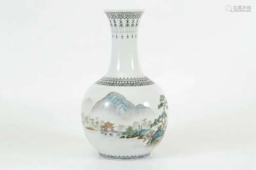 Famille Rose Flared-rim Vase with Landscape Design