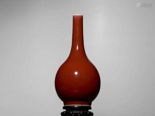 Shiny Red Glazed Awl Handle-shaped Vase