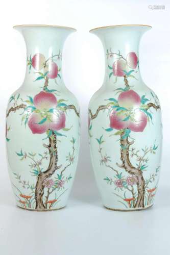 Famille Rose Vases with Peaches Pattern (Pair)
