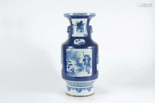 Blue-and-white Vase with Fishing Pattern