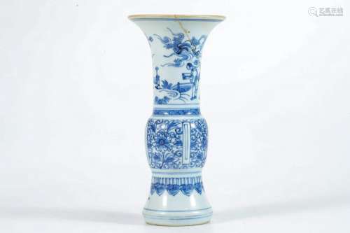 Small Blue-and-white Flower Vase with Landscape and