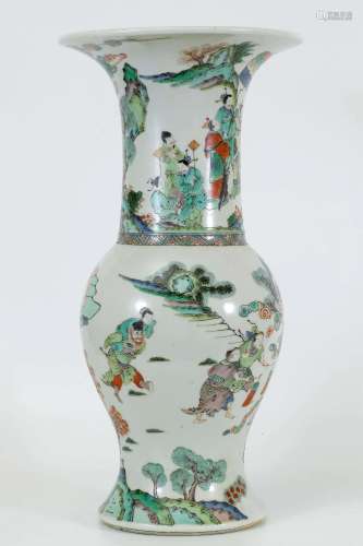 Wucai (polychrome) Flower Vase with Figure Story Design