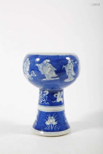 Blue-and-white Covered Tou Stem Bowl with Eight