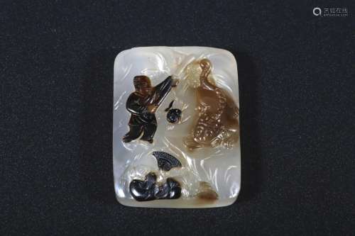 Agate with Pattern of Child Playing with Lion