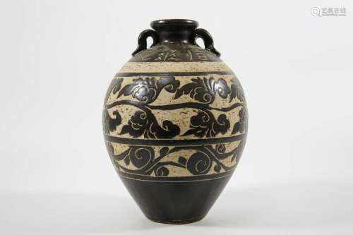 Western Xia Jar with Scripts and Carving Design