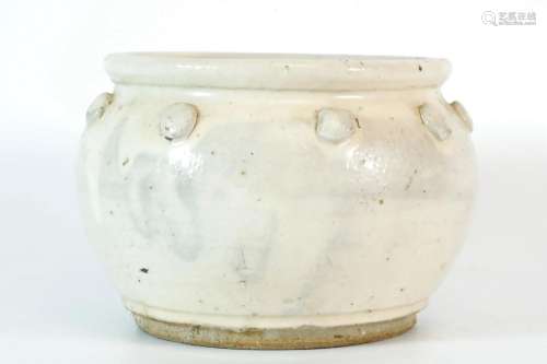 White Glazed Jar with Nail Grain