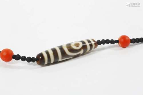 Dzi Bead with Two Eyes and Double Lines