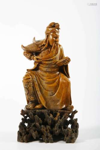 Chinese Shoushan Stone Statue of Guangong (Guan Yu)