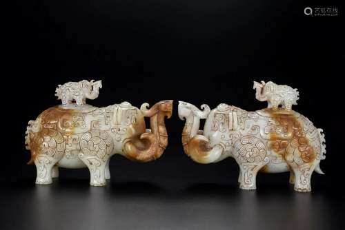 Treasured Hetian jade, elephant, material Hetian jade,