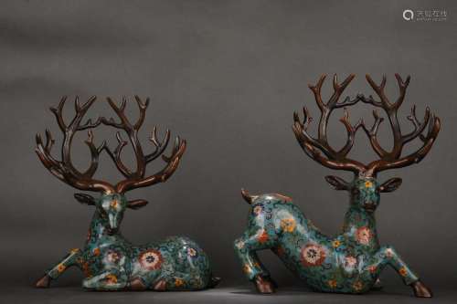 Cloisonne fu deer pair, single size: 33cm high 28cm