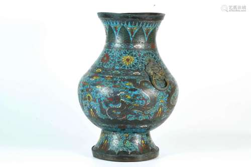 Cloisonne Zun-vase with Animal Head Applique Design and