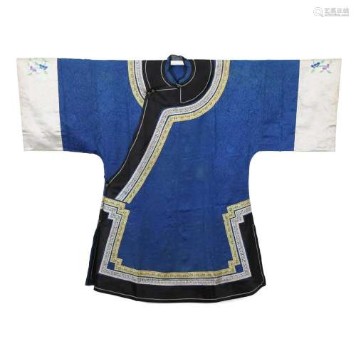 Blue Satin Embroidered Outerwear with Large Side