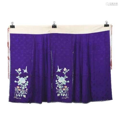 Purple Satin Pleated Skirt with Flat Embroidery Design