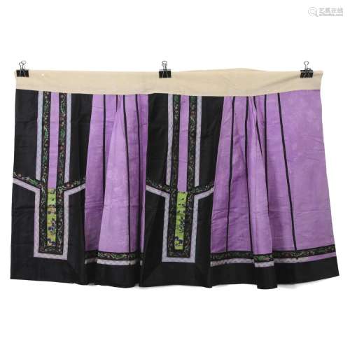 Purple Satin Embroidered Pleated Skirt