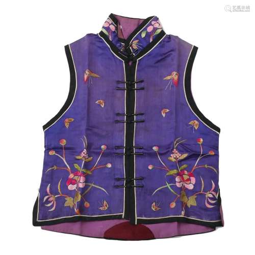 Purple Satin Waistcoat with Flat Embroidery Design and