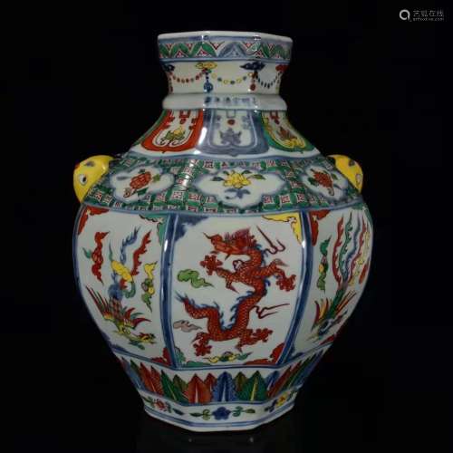 Ming Xuande Year, colorful dragon phoenix tiger head