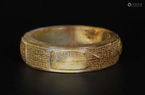 Hetian jade, Qin Dynasty bracelets, fine carving,